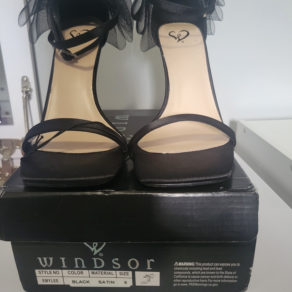 Windsor Black Satin Women's Heels